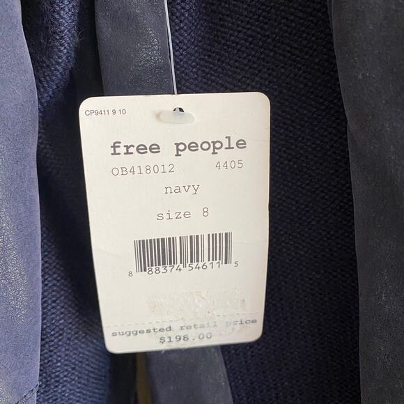 NWT FREE PEOPLE Jacket 8 Navy Blue Moto Zippers Stretch Inserts in Sleeves - Picture 3 of 15